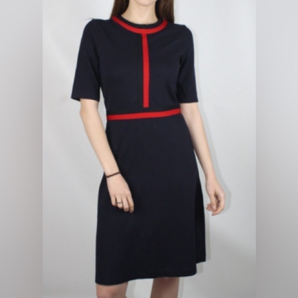 Hobbs | Women's Delia Striped Trim Dress Size US 2 Navy Red Office Work